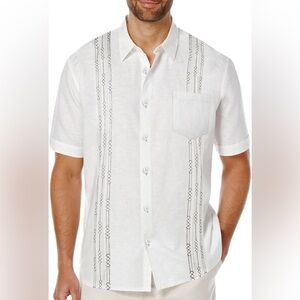 Men's Beach Wedding Shirt Embroidered Cuban Guayabera Shirt (XXL, White)